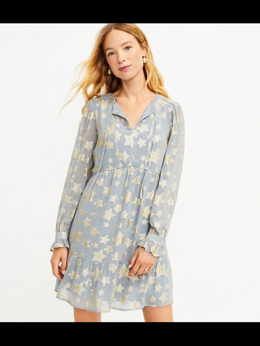 Women LOFT Dresses | Shimmer Star Tiered Dress Grey Fog  L